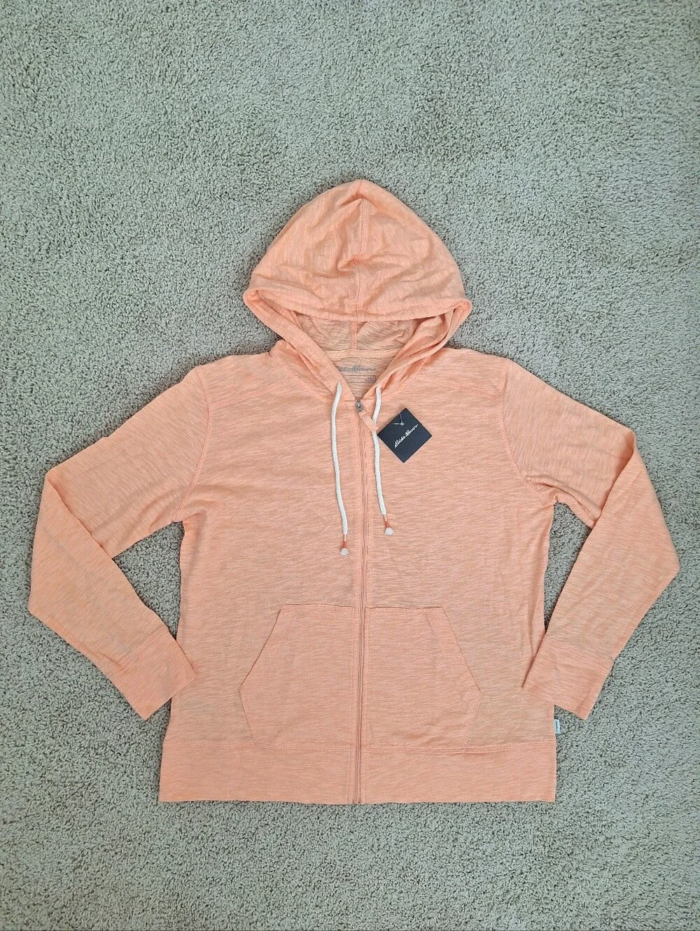 Eddie Bauer Women Waverly Lightweigh Cotton Peach Slub Full-Zip Sweatshirt Large - Picture 1 of 9